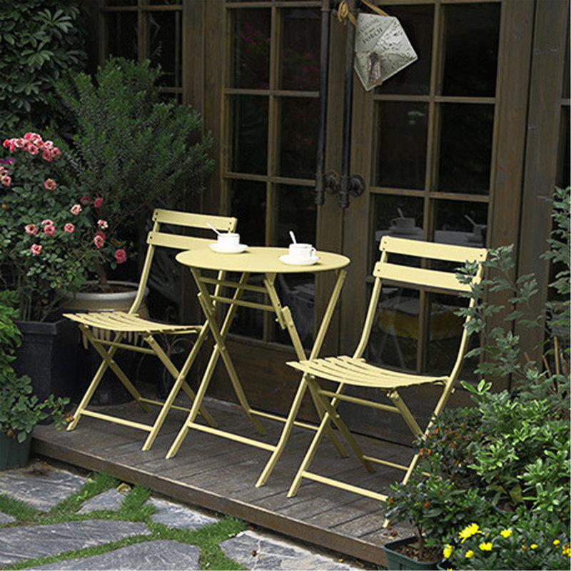 Ensemble bistro 3 pièces de table ronde pliable et chaises, jaune