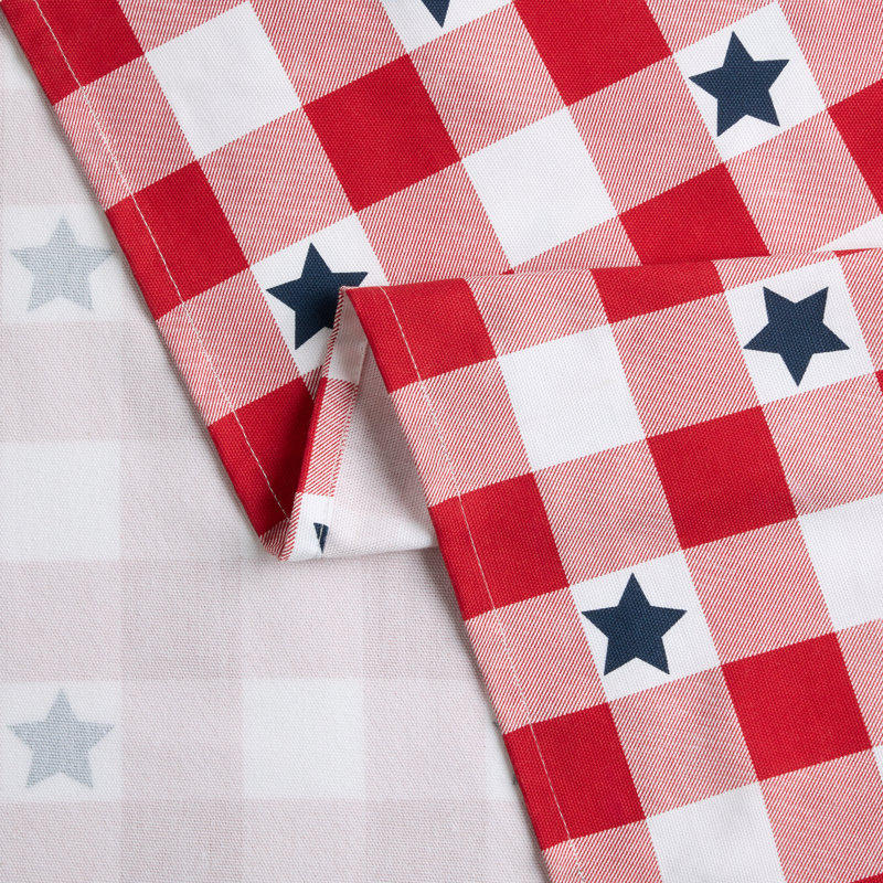 MARTHA STEWART Americana Star Gingham Plaid Tablecloth, Single Pack, Red/White/Blue