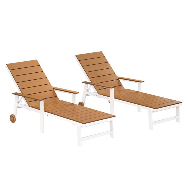 Très grande chaise longue d'extérieur réglable en plastique avec roulettes HDPS, Brun