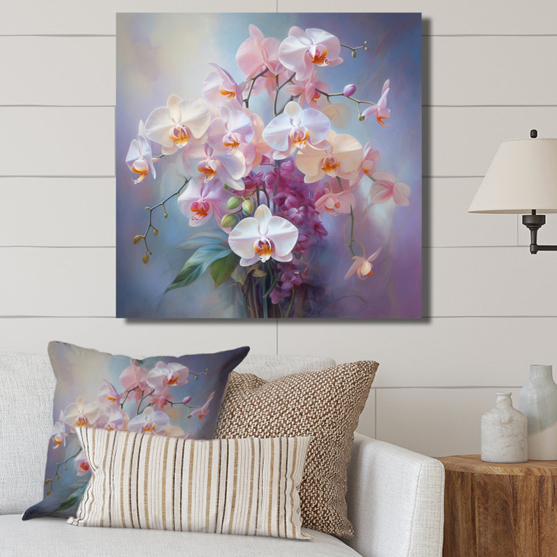 Impression romantique «Peach Orchids» - Impression, H 36 po x l 36 po x P 1,5 po, Toile tendue
