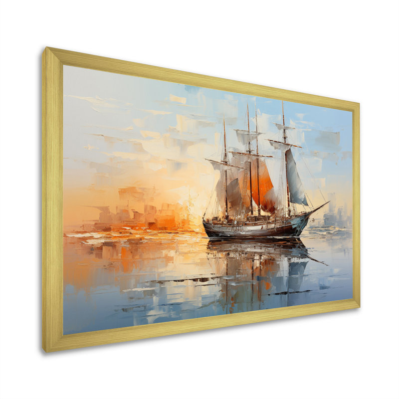 Boat Abstract Maritime Symphony IV - Boat Canvas Prints, H 16 po x l 32 po x P 1 po, Encadrement doré
