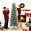 Arbre de Noël floqué au crayon, arbre artificiel pré-éclairé avec 8 modes de lumière chaude, mince décoration de Noël artificielle-901056210