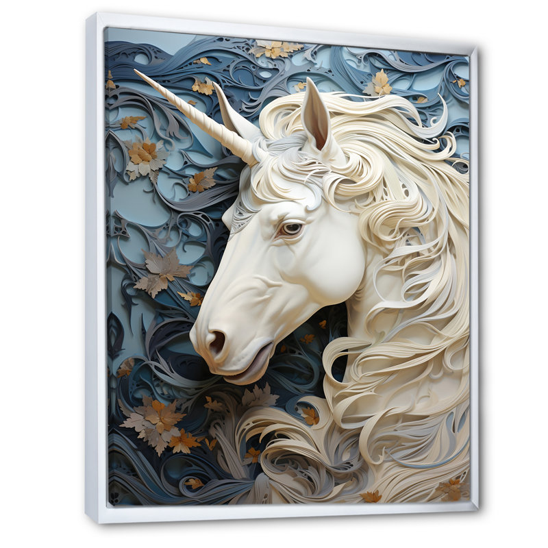Minimalisme licornes encadrées sur toile, H 44 po x l 34 po x P 1,5 po, Cadre flottant blanc
