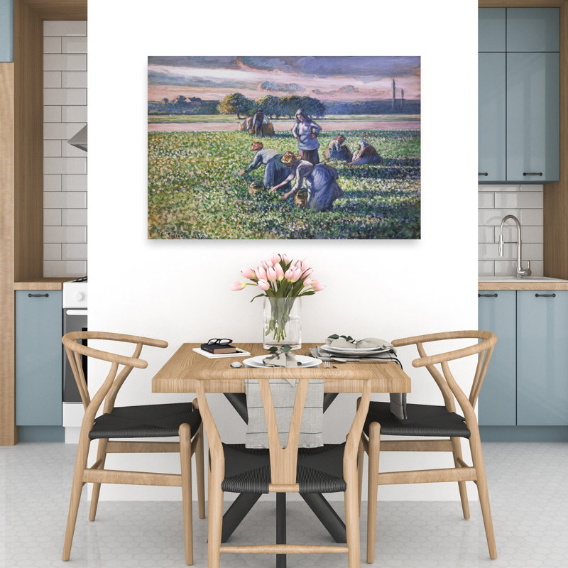 Picking Peas Classic Abstract Landscape Spring Wall Art Print by Camille Pissarro - 1 Piece Wrapped Canvas Wall Art