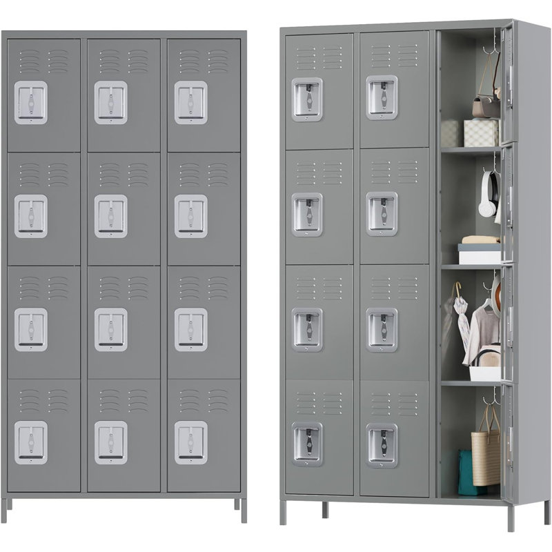 12 Doors Storage Locker Combination With 12 Hooks,Industries Double Tier Metal Locker For School Office Gym Home Employees Staff Sundries Room