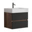 Meuble-lavabo 24 po avec lavabo à surface solide d'ingénierie et tiroirs noirs doux, meuble-lavabo mural flottant pour salle de bain moderne, lavabo une pièce sans drain et robinet, KD