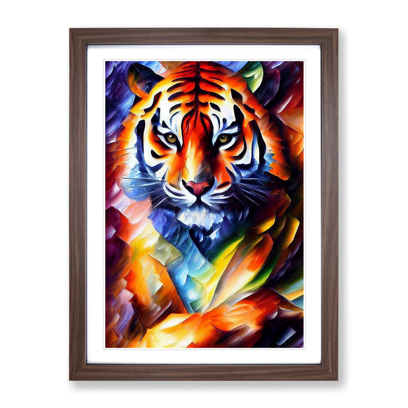 Tiger Portrait No.5 - Wall Art, 36cm H x 27cm W, Walnut Picture Frame
