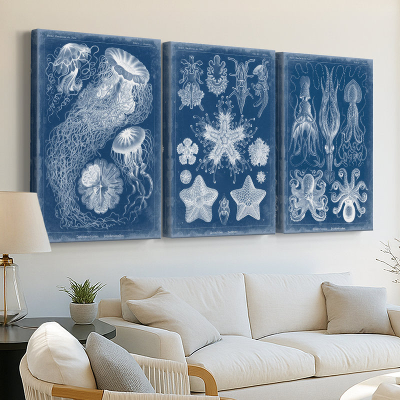 Marine Blueprint II - Toile tendue avec châssis sur mesure - 3 pièces, H 12 po x l 24 po