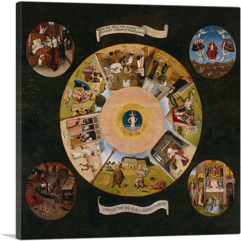 " Seven Deadly Sins And The Four Last Things 1525 " by Hieronymus Bosch Painting Print, 12" H x 12" W x 1.5" D