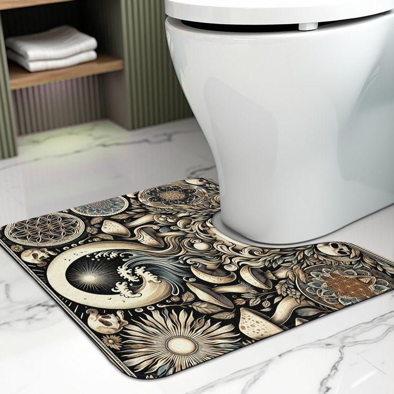  Gothic Art Toilet Mat U-Shape Bathroom Rug 20" x 16" Eggshell and Charcoal Grey