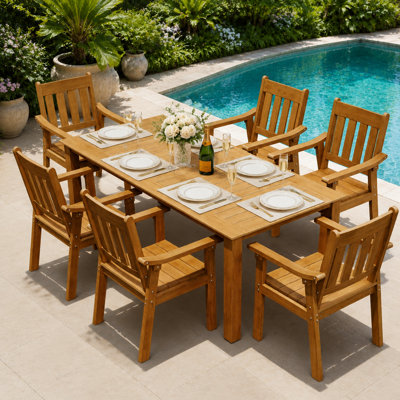 All Weather Outdoor Table and Chairs 7 Pieces Patio Dining Sets Outside Furniture With Umbrella Hole& Aluminum Frame HIPS Modern Patio Dining Set for 6 Person for Outside Backyard/Porch/Deck, 1-Tables 6-Chairs