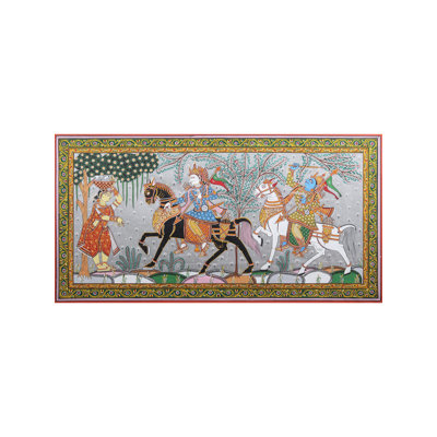 Kanchi Abhijan Pattachitra, peinture sur toile par Purna Chandra, décoration murale H 22 po x l 40 po Odisha