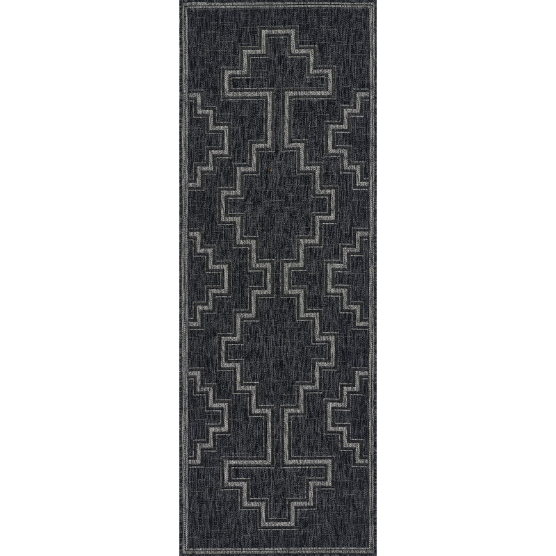 Tapis intérieur / extérieur noir / gris Fecteau, Tapis de couloir 2 pi 7 po x 7 pi 6 po