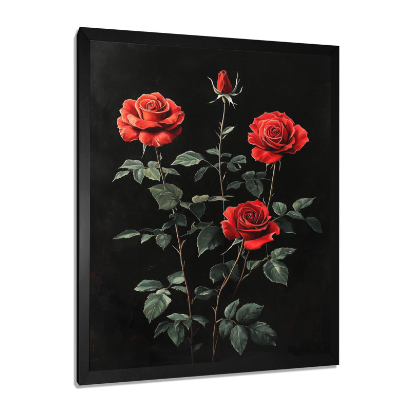 Luna - Floral Wall Decor, Black, 20" H x 12" W, Single Picture Framed Print