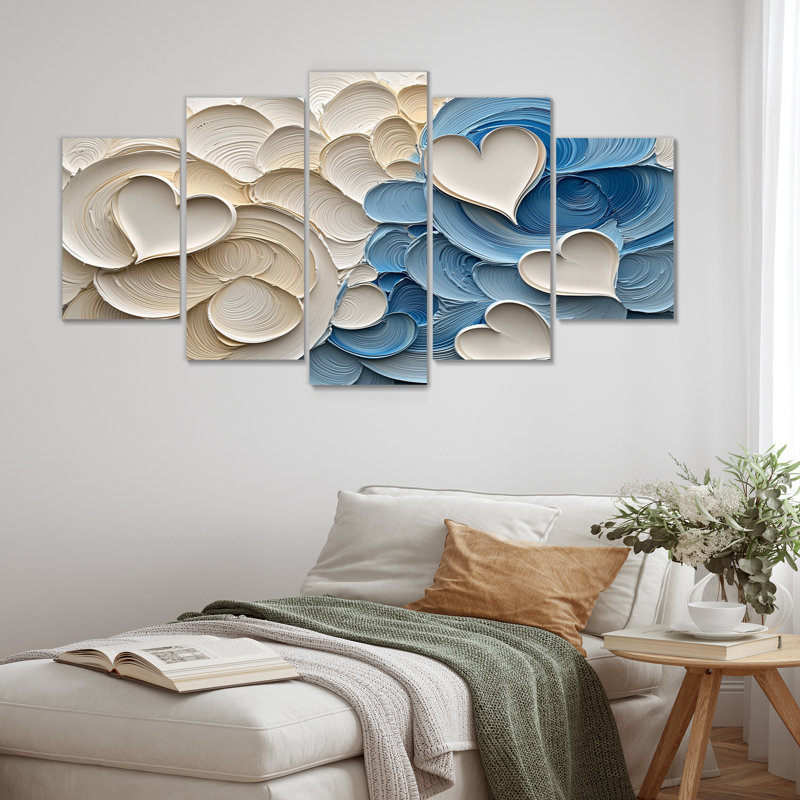 «Blue and White Spiraling Hearts I», ensemble de décorations murales spirales abstraites