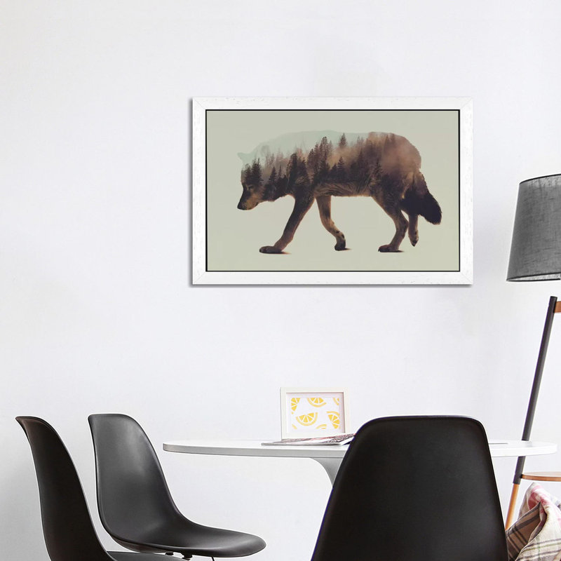 Wolf I by Andreas Lie - Print on Canvas, 66.04 cm H x 45.72 cm W, White Floater Framed