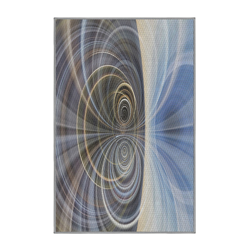 Tapis bleu/brun/gris à motifs, Rectangle 5 pi x 7 pi