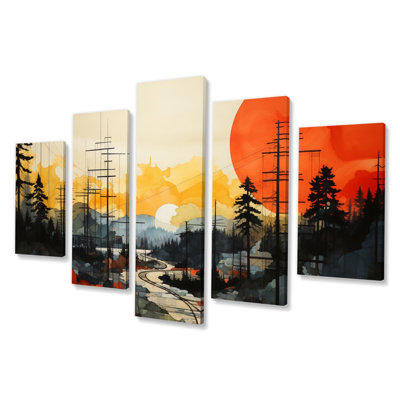 «Power Lines Silhouetted Connections III», impression d'art mural - 5 panneaux