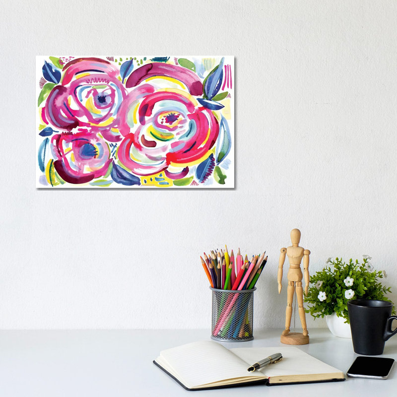 Roses In Bloom by Sara Franklin - Painting on Canvas, 101.6 cm H x 66.04 cm W x 3.175 cm D, Wrapped Canvas