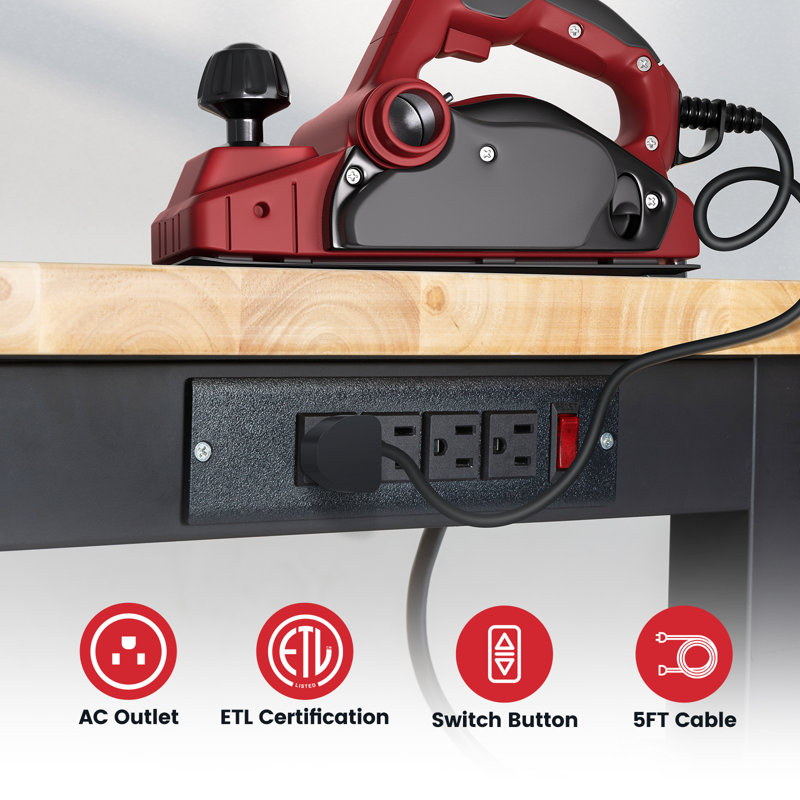 Work Table for Garage Adjustable Workbench with Power Outlets Pegboard Pad