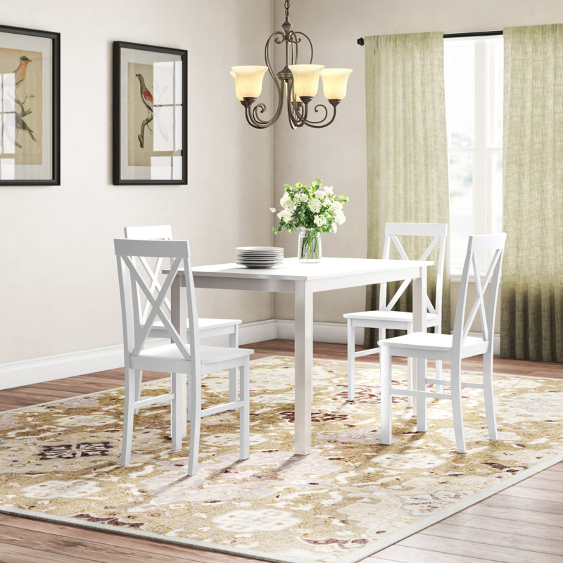 5 - Piece Dining Set with X-Back Chairs, White/White