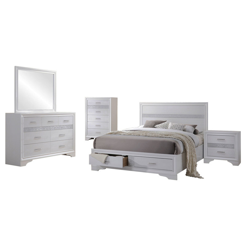Ensemble de chambre avec grand lit 5 pièces Corbin White, Queen, White