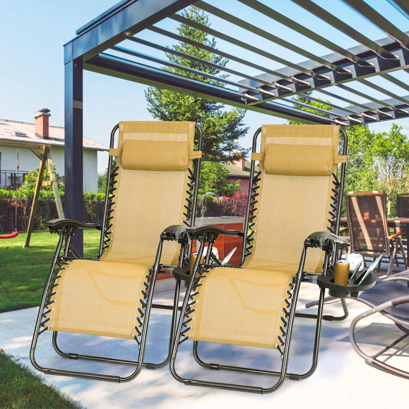 Margareta Outdoor Metal Chaise Lounge, Black/Tan