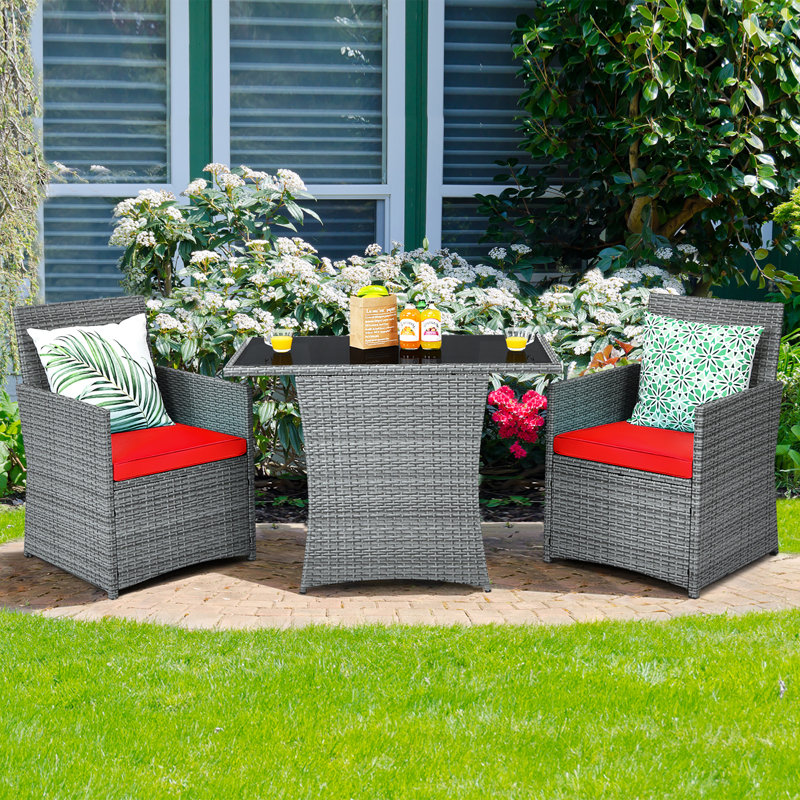 Ensemble de conversation pour 2 personnes avec coussins Riascos, Cadre gris / coussin rouge