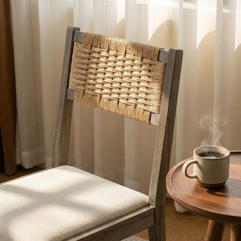 18.5" Inches Wide Cane Back Dining Chair, Modern Upholstered Accent Chair With Rattan Back, Suitable For Dining Room, Kitchen, Restaurant,Black(Set Of 6)