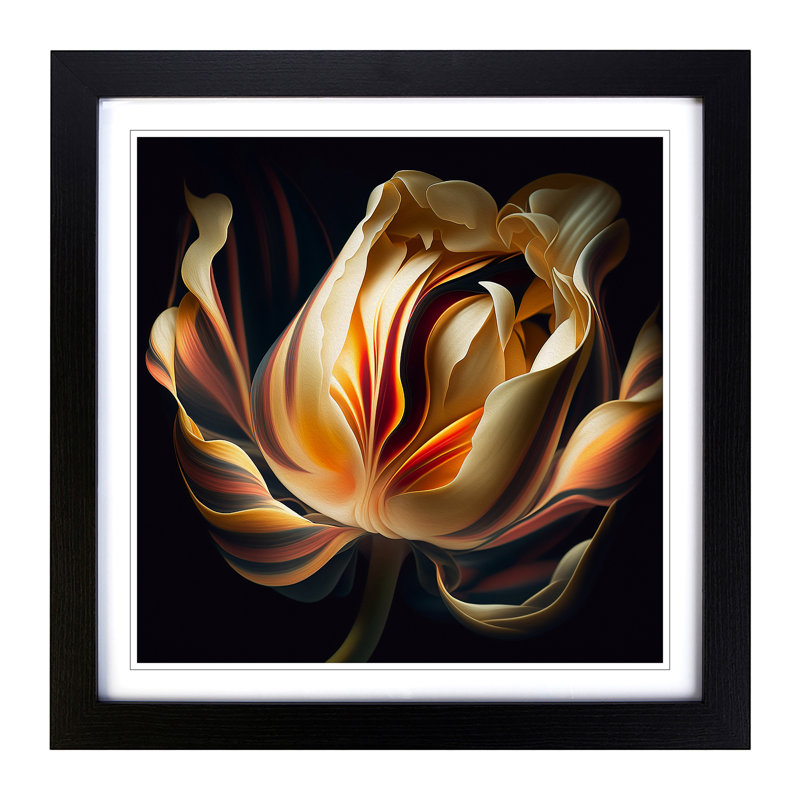 Tulip Flower Abstract Art - Single Picture Frame Print on Wood, Black