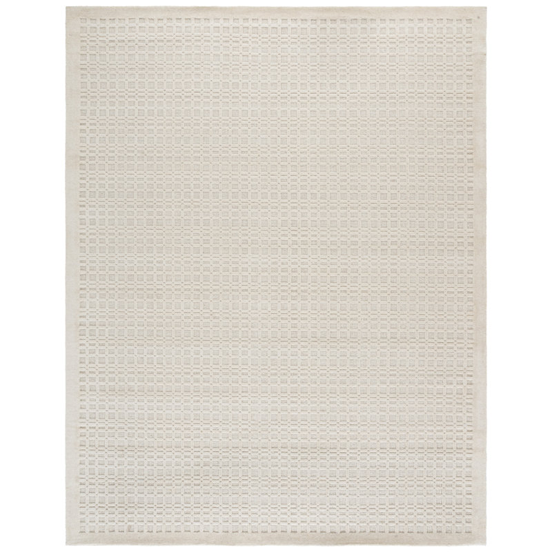 Keyonie Hand Loomed Wool/Cotton Geometric Rug in Ivory, Rectangle 8' x 10'
