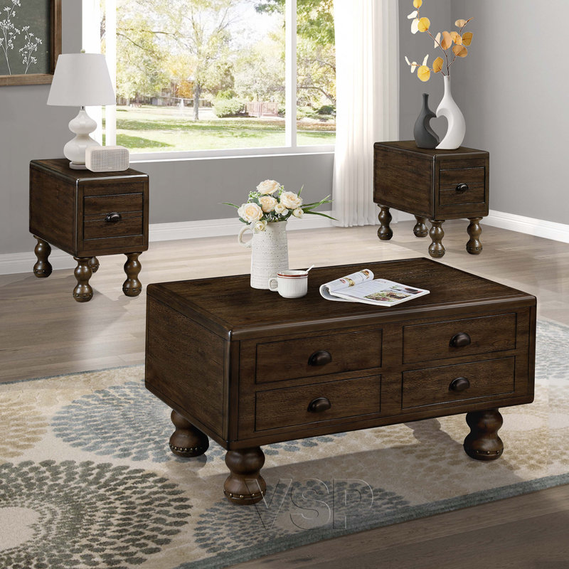 Table basse avec pieds en bois, tiroir, Espresso