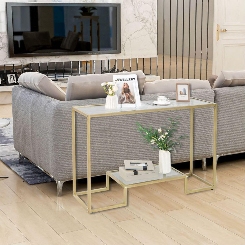 Saini 121cm Glass Top Console Table