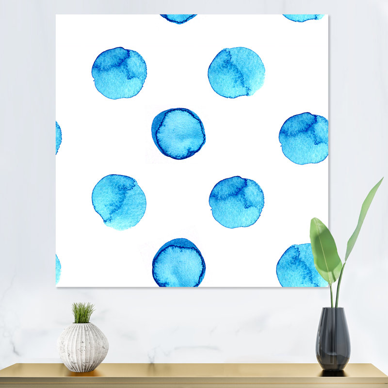 Pois bleu clair - peinture sur toile, H 16 po x l 16 po x P 1 po, Toile tendue