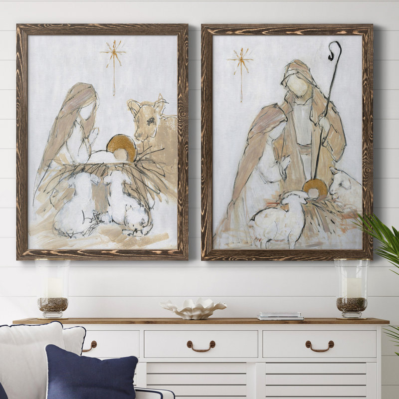 Sainte nuit, ensemble de 2 impressions, H 44 po x l 31 po, Toile encadrée, Walnut