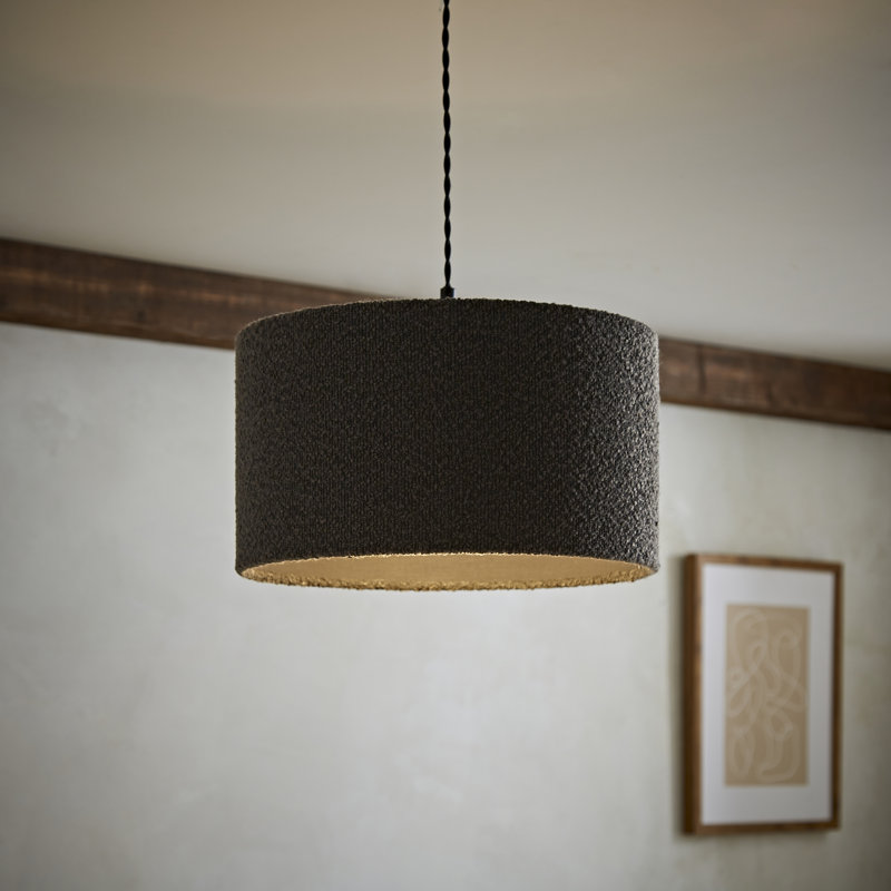 20cm H Cotton Drum Pendant Shade ( Screw On ), Dark Grey, 20cm H x 35cm W x 35cm D