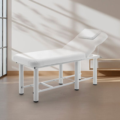 Table de massage professionnelle de 185 cm (73 po) avec dossier réglable et appui-tête amovible pour soins de beauté, spas et massothérapie, blanche