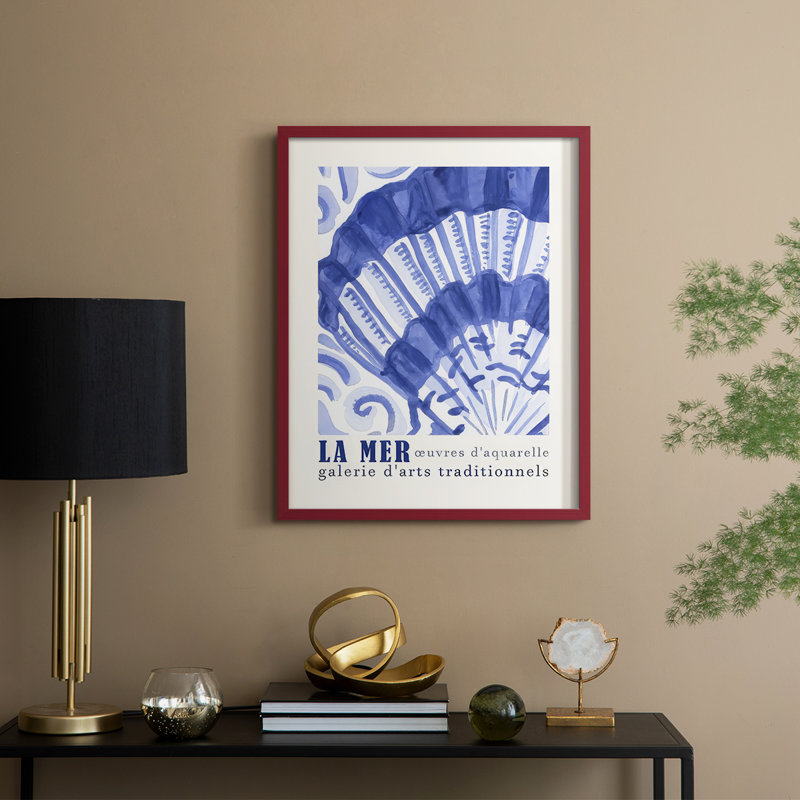 Reproduction d'art encadrée, affiche La Mer II - bois massif, H 15 po x l 12 po, Rouge