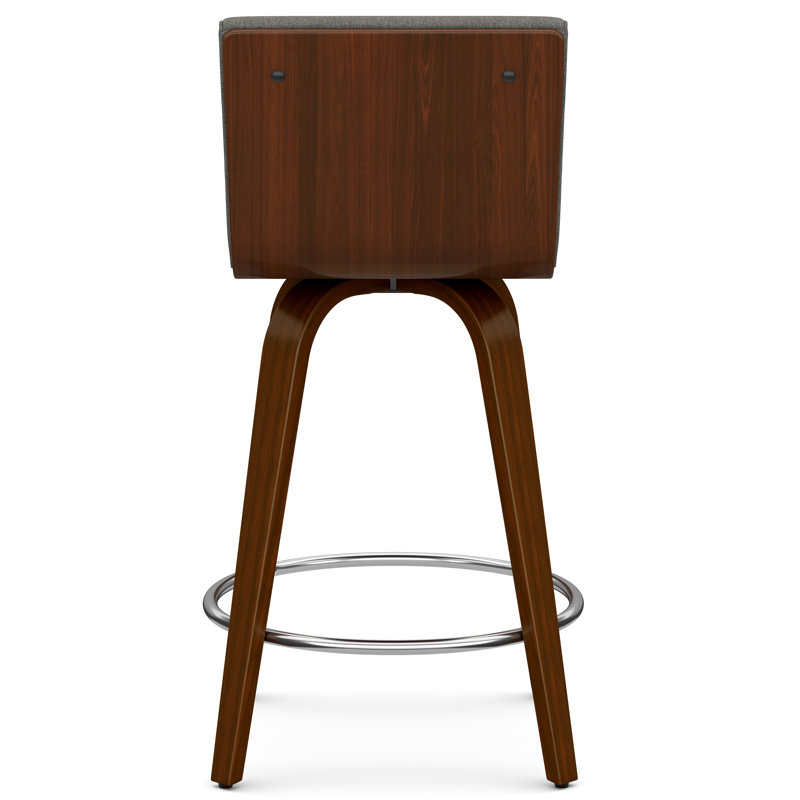 Gray Linen and Wood Swivel Counter Stool