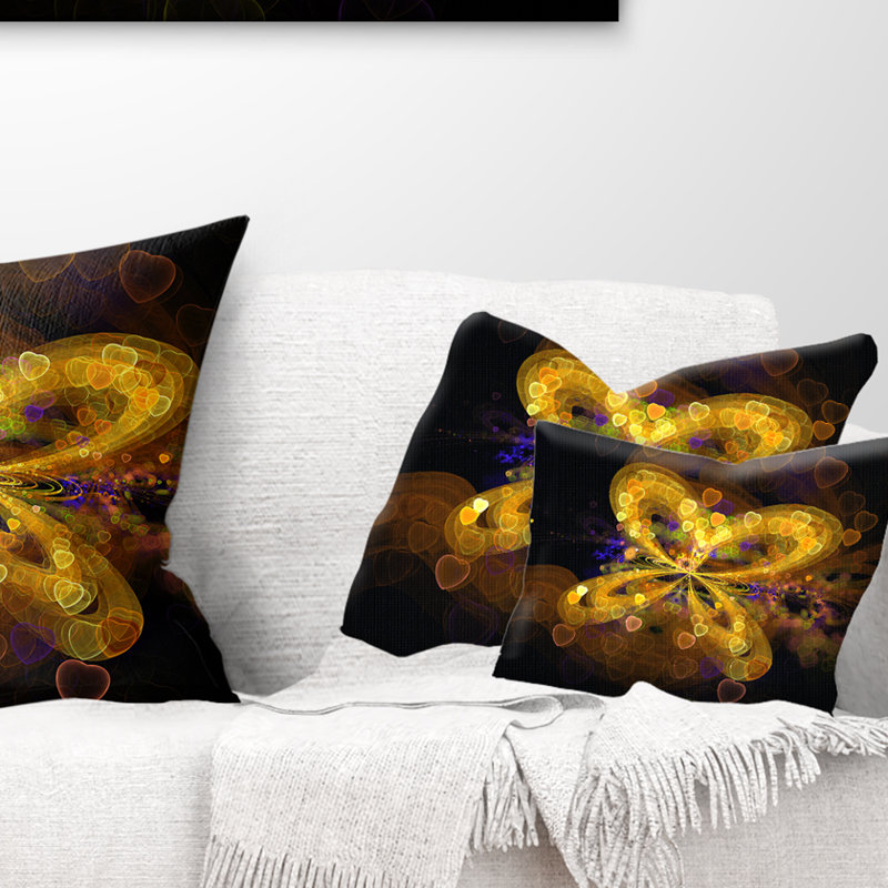 Motif de papillon jaune fractal - Coussin décoratif à imprimé floral