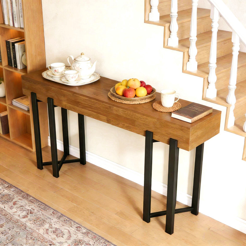 Tablette de présentation de bureau, console de style moderne, longue table de canapé, Brun
