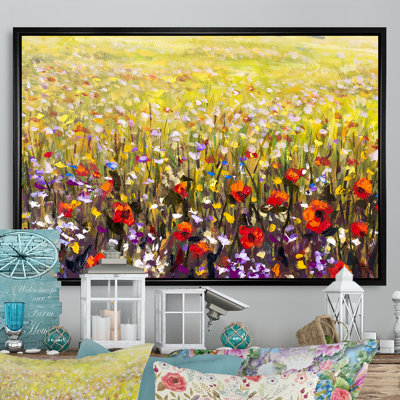 «Red Poppies Flower Field», reproduction sur toile flottante