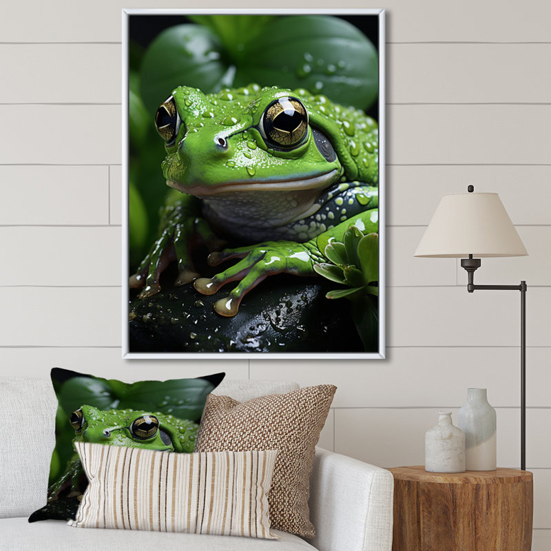 Green Frog Portrait " Green Frog Portrait ", 20" H x 12" W x 1" D, White Framed