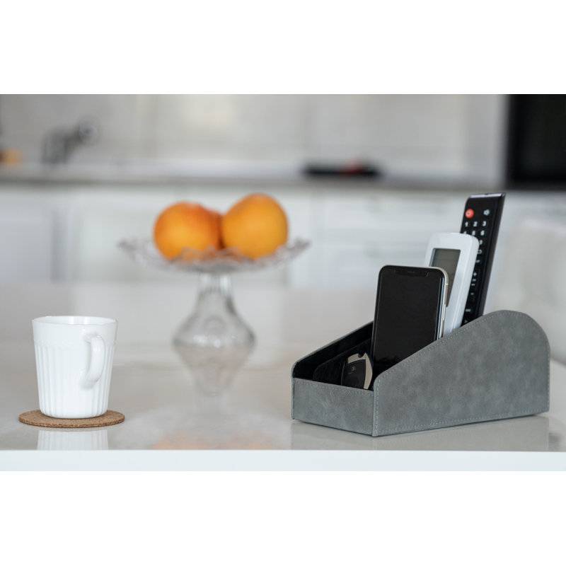 Pirrone Faux Leather Desk Organiser, Grey