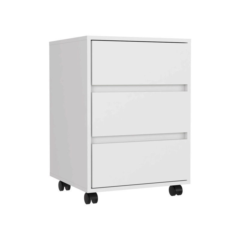 Three Drawers Bang, Filing Cabinet, Roller Blade Glide, White Finish