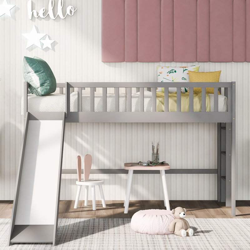 Lit simple mezzanine bas, gris et coulissant pour un lit de chambre à coucher luxueux avec délice amovible, Lit simple, Gris