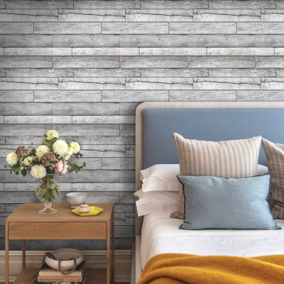 10 Pcs 11.8"x11.8" 3D Faux Wood Slat Peel and Stick Wall Panels – Lightweight PVC Tiles for Bedroom, Bathroom, Kitchen Backsplash & Farmhouse Decor (9.7 sq.ft/Box) - Grey