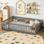 Grand lit en bois avec rails de sécurité, conception moderne de plancher pour enfants