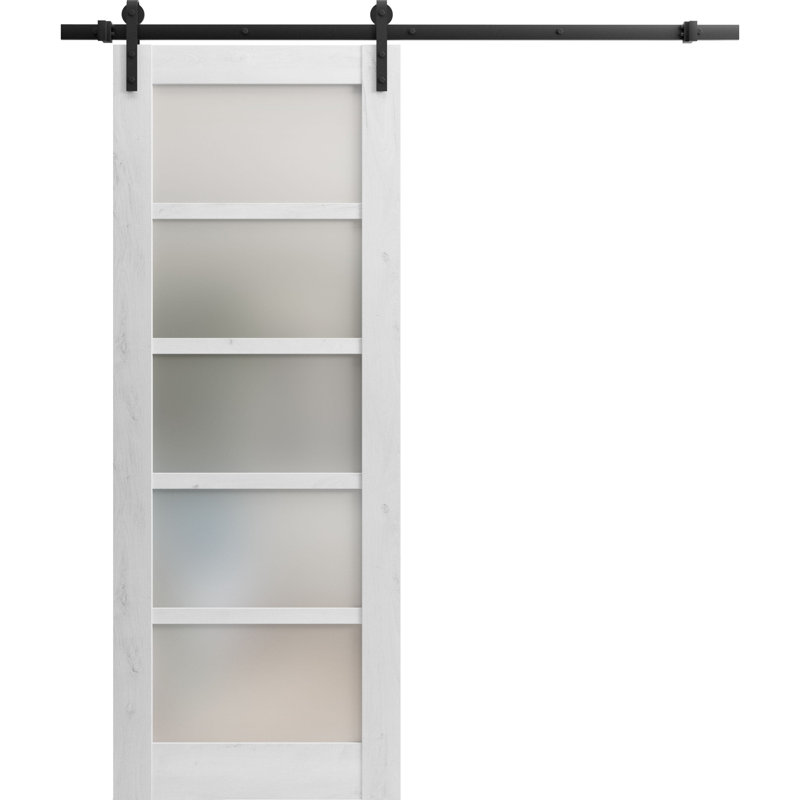 Porte de grange en bois lambrissé sans trousse de quincaillerie d’installation, 32 po x 80 po, Blanc nordique