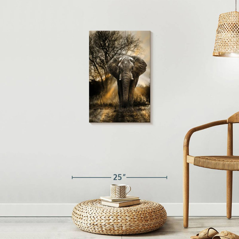 «Elephant Sunset», reproduction sur toile, H 24 po x l 16 po x P 1,25 po